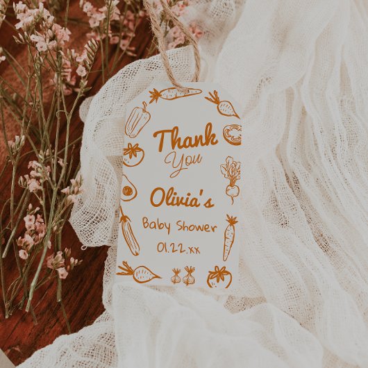 手描き地元で栽培された野菜ベビーシャワー ギフトタグ