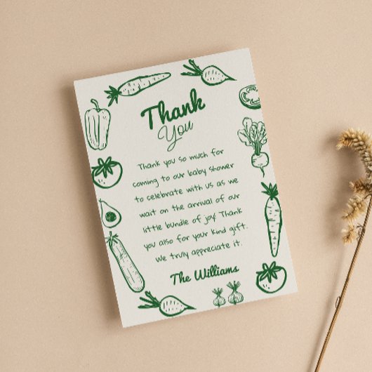 手描き地元で栽培された野菜ベビーシャワー サンキューカード