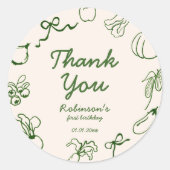 手描き地元で育った農場1歳の誕生日 ラウンドシール (正面)