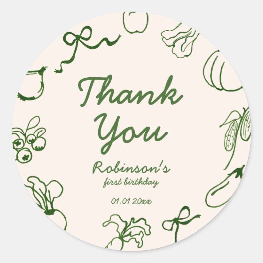 手描き地元で育った農場1歳の誕生日 ラウンドシール (正面)