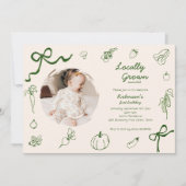 手描き地元で育った農場1st誕生日の写真 招待状 (正面)