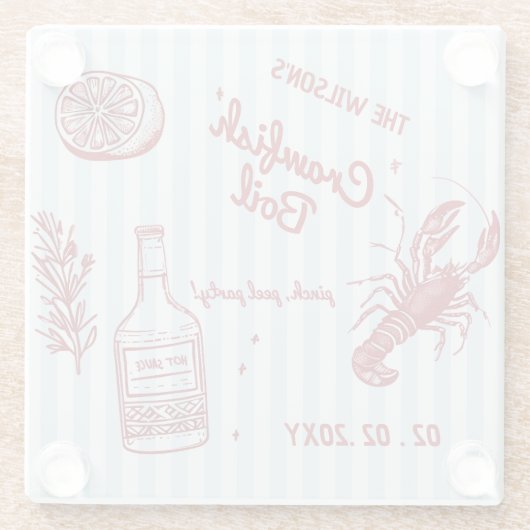 手描き夏のシーフードクロウフィッシュ沸騰パーティー ガラスコースター (裏面)