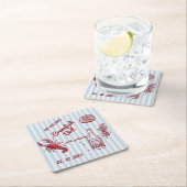 手描き夏のシーフードクロウフィッシュ沸騰パーティー スクエアペーパーコースター (インサイチュ)