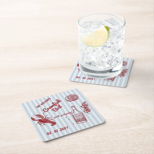 手描き夏のシーフードクロウフィッシュ沸騰パーティー スクエアペーパーコースター (インサイチュ)