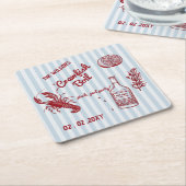 手描き夏のシーフードクロウフィッシュ沸騰パーティー スクエアペーパーコースター (アングル)