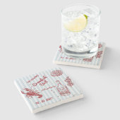 手描き夏のシーフードクロウフィッシュ沸騰パーティー ストーンコースター (横)