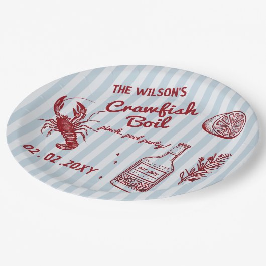 手描き夏のシーフードクロウフィッシュ沸騰パーティー ペーパープレート (アングル)