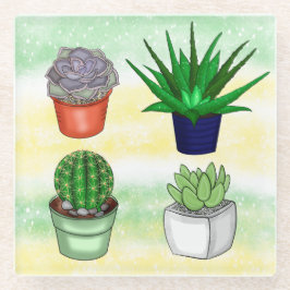 手描き多肉株 ガラスコースター