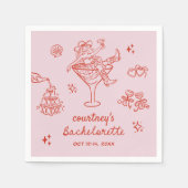 手描き女性のカーボーイバチェロレッテ週末 スタンダードカクテルナプキン (正面)