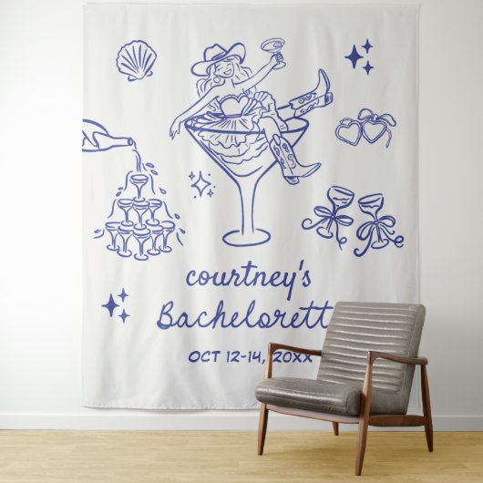 手描き女性のカーボーイバチェロレッテ週末 タペストリー (インサイチュ)