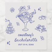 手描き女性のカーボーイバチェロレッテ週末 ワインラベル (シングルラベル)