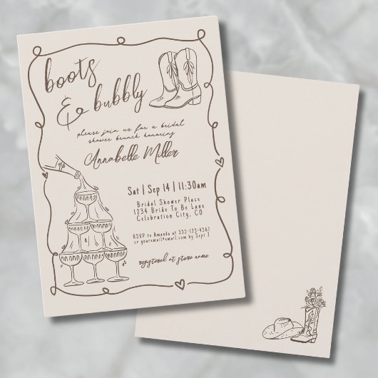 手描き女性のカーボーイ国ブライダルシャワー 招待状