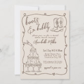 手描き女性のカーボーイ国ブライダルシャワー 招待状 (正面)