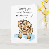 手描き子犬 | 応援アップ カード (黄色い花)