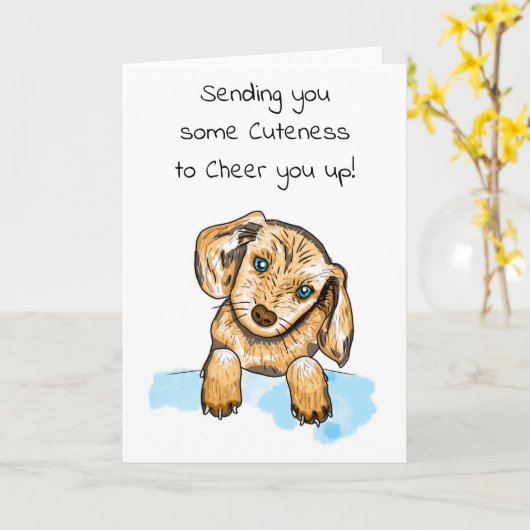 手描き子犬 | 応援アップ カード (黄色い花)