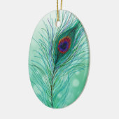手描き孔雀の羽パーソナライズされた セラミックオーナメント (左)