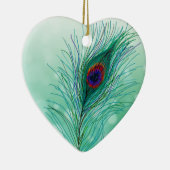 手描き孔雀の羽パーソナライズされた セラミックオーナメント (右)