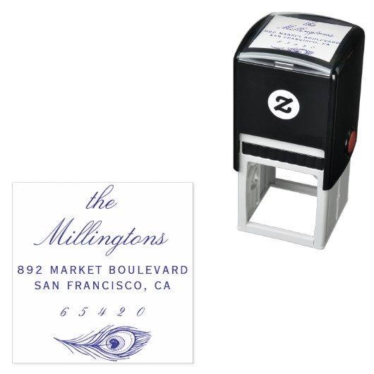 手描き孔雀フェザー名&差出人住所 セルフインキングスタンプ (インサイチュ)