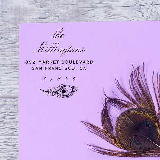 手描き孔雀フェザー名&差出人住所 セルフインキングスタンプ