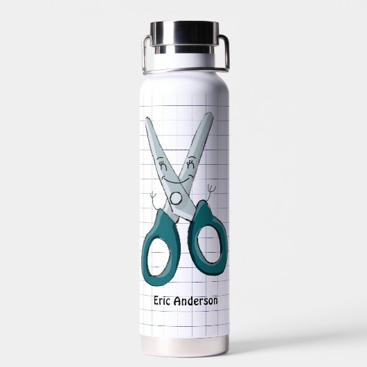 手描き学校用品はさみ ウォーターボトル (背面)