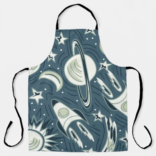手描き宇宙シームレスヴィンテージパターン。惑星 エプロン (正面)
