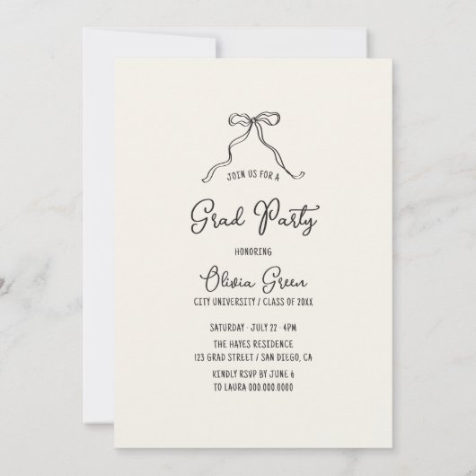 手描き弓アーチ写真卒業 招待状 (裏面)