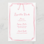 手描き弓コケットピンクのシグネチャードリンク メニュー (正面)