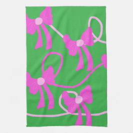 手描き弓ピンクイエロー愛好家 キッチンタオル