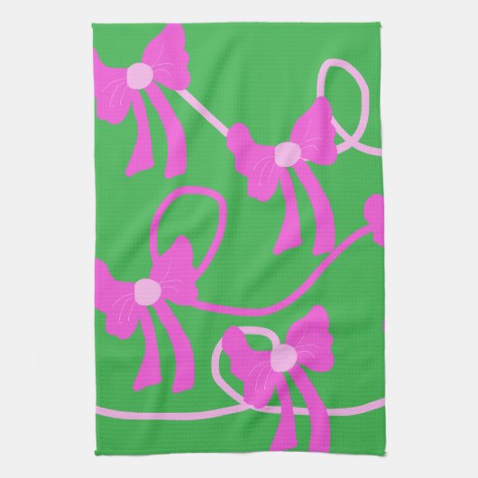 手描き弓ピンクイエロー愛好家 キッチンタオル (縦)