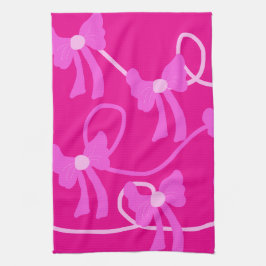 手描き弓ピンクイエロー愛好家 キッチンタオル