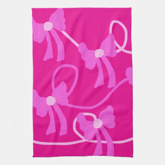 手描き弓ピンクイエロー愛好家 キッチンタオル (縦)