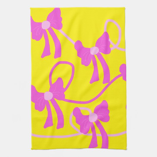 手描き弓ピンクイエロー愛好家 キッチンタオル (縦)