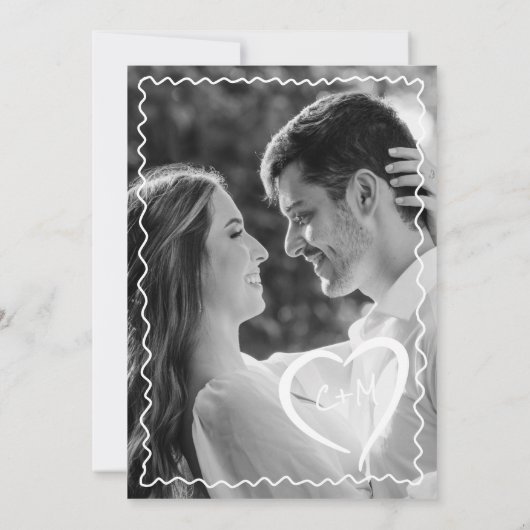 手描き弓リングや輪&ワイお洒落ンフォト結婚ズ セーブザデート (裏面)