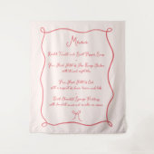 手描き弓レッド&ピンク生地結婚のメニュー タペストリー (正面)