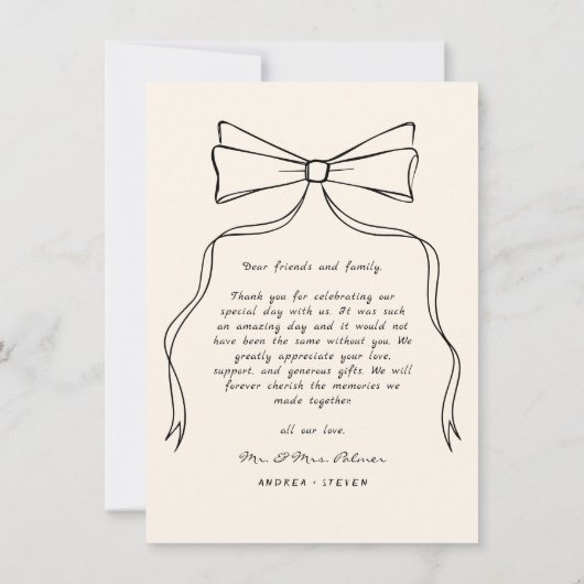 手描き弓白黒オールド結婚マネーの写真 サンキューカード (裏面)