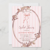 手描き弓、フレームピンクストライプブライダルシャワー 招待状 (正面)