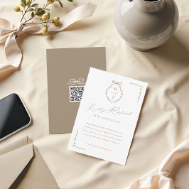 手描き弓&リボンモノグラムクレスト結婚ズ 出欠カード