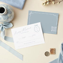 手描き弓&リボンモノグラムクレスト結婚ズ 出欠カード