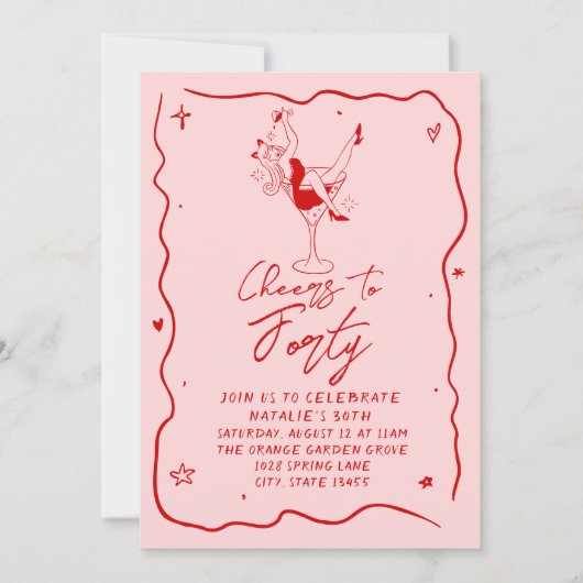 手描き応援40歳予測できなの誕生日 招待状 (正面)