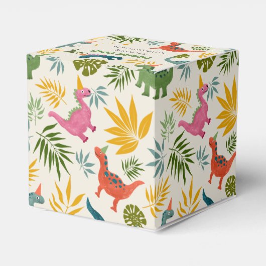 手描き恐竜のカラフル野生の誕生日パーティー フェイバーボックス (裏面サイド)