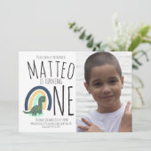 手描き恐竜レインボーバースデーパーティー写真 招待状 (スタンド正面)