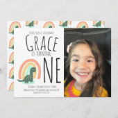 手描き恐竜レインボーバースデーパーティー写真I 招待状 (正面/裏面)