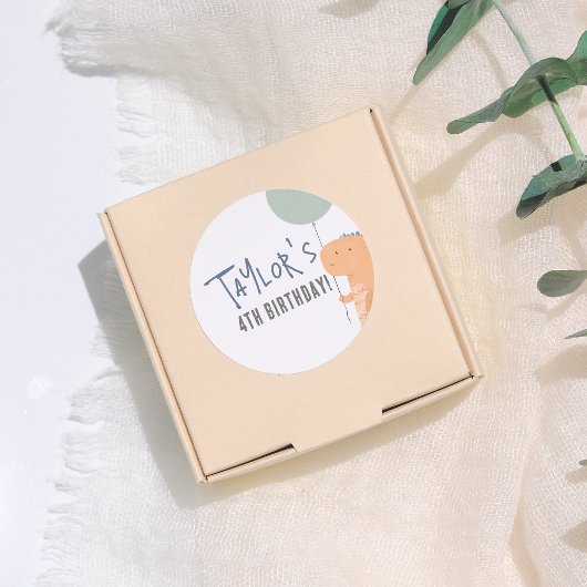 手描き恐竜&バルーンボーイ誕生日パーティー ラウンドシール