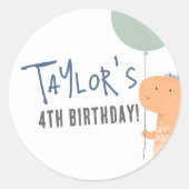 手描き恐竜&バルーンボーイ誕生日パーティー ラウンドシール (正面)