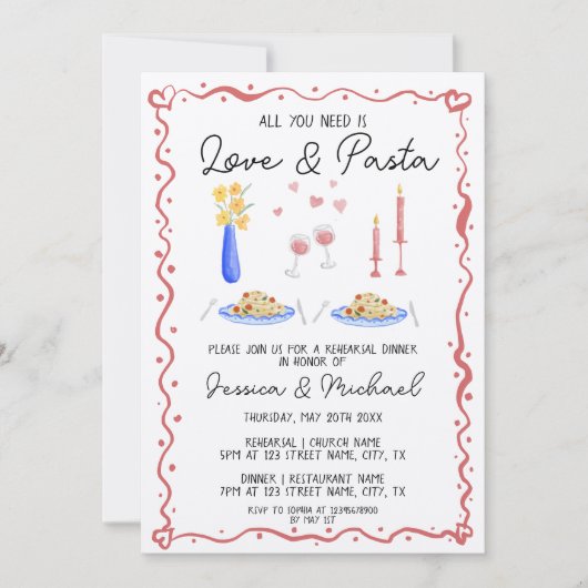 手描き愛とパスタリハーサルイタリアンディナー 招待状 (正面)
