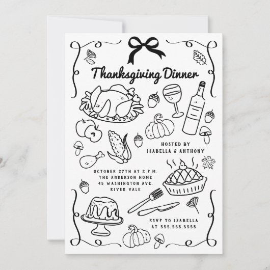 手描き感謝祭ディナー 招待状 (正面)