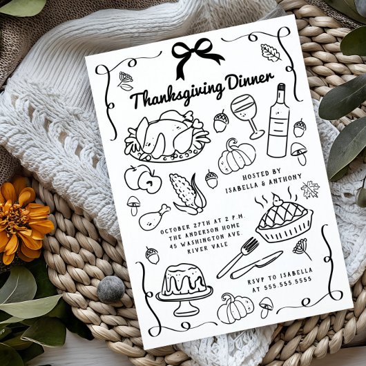 手描き感謝祭ディナー 招待状