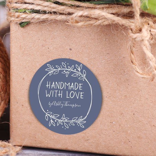 手描き手作りラブブルーパーソナライズされた手作り ラウンドシール