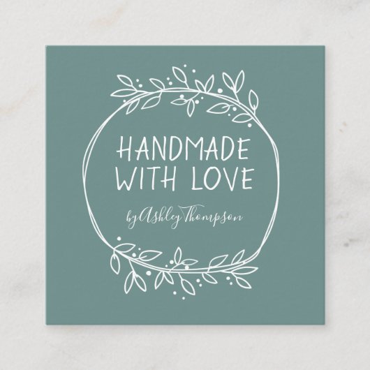 手描き手作りラヴティール（緑がかった色） スクエア名刺 (正面)