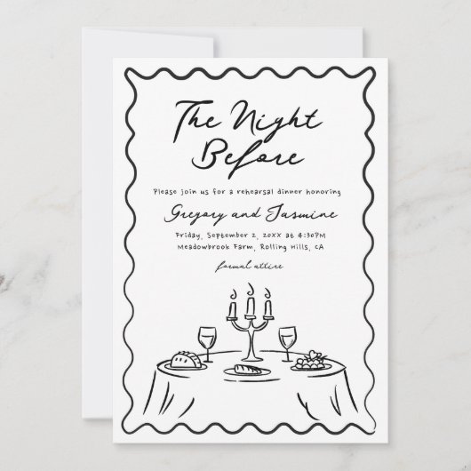 手描き手書きお洒落リハーサルディナー 招待状 (正面)